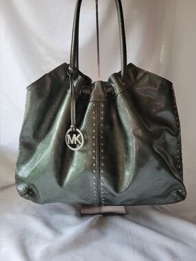 Michael Kors Astor Metallic Green Studded Leather Ring Tote